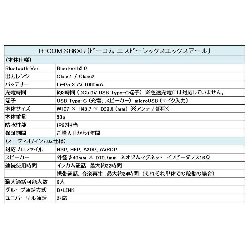 B＋COM（ビーコム） 【在庫あり 限定】B+COM SB6XR シングルUNIT