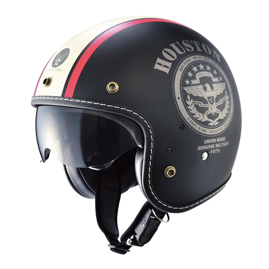 HOUSTON ジェットヘルメット ブラック/ホワイト/レッド ヒューストン HTVH-2021 インナーバイザーヘルメット F(57-59cm