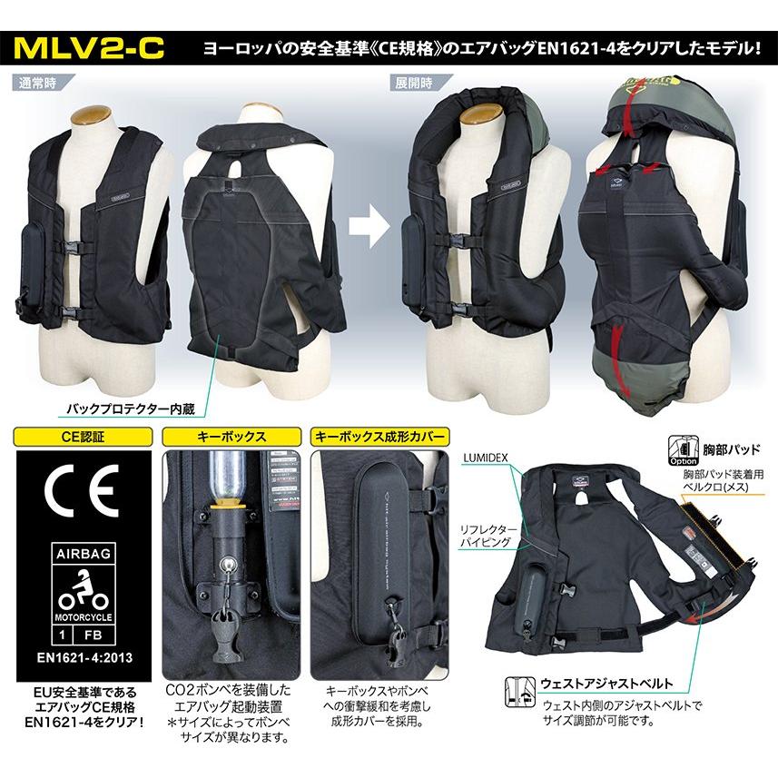 hit-air ヒットエアー  Mサイズ 一体型エアバッグ・ハーネス MLV2-C ブラック M 無限電光 エアバッグCE認証EN-1621-4｜rpsksp｜06