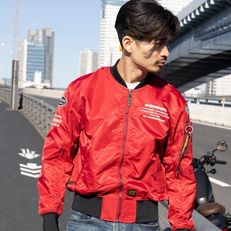 VANSON（バンソン） SVS2403S ナイロン MA-1ジャケット レッド XL