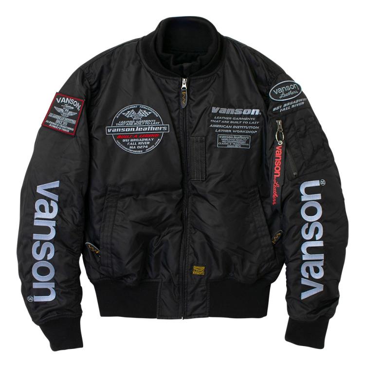 VANSON VS25108W BK/YE MA-1 ジャケット 防水 XL VANSON（バンソン） XLサイズ VS25108W MA-1ジャケット ブラック
