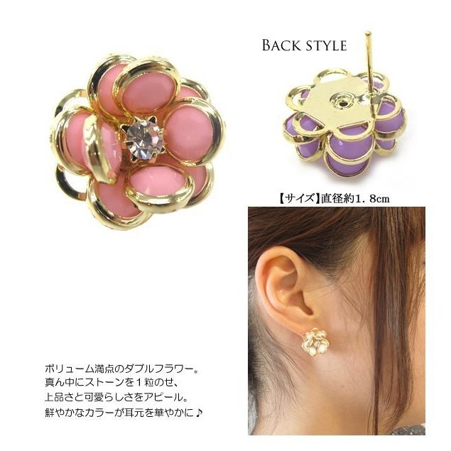 ダブルフラワー ピアス レディース ストーン 花モチーフ 大きめ 可愛い 