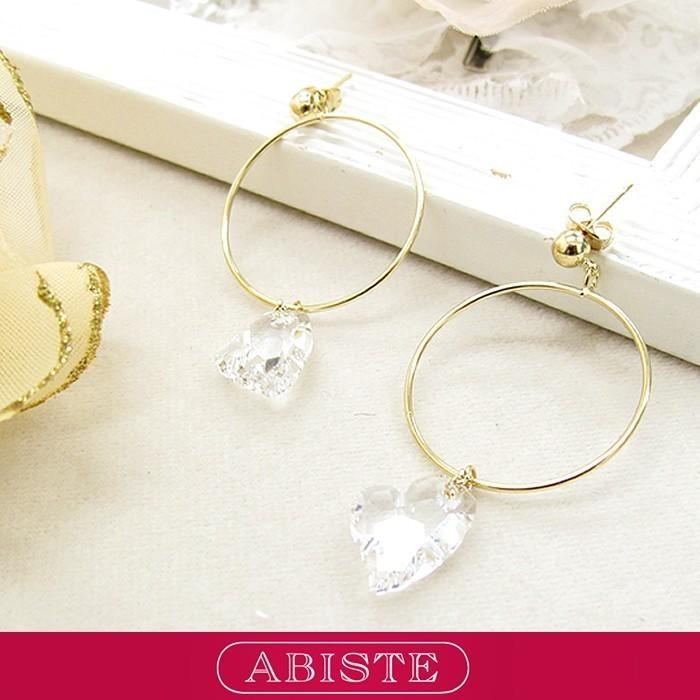 ABISTE フープピアス アビステ スワロフスキー ハート フープ ピアス 