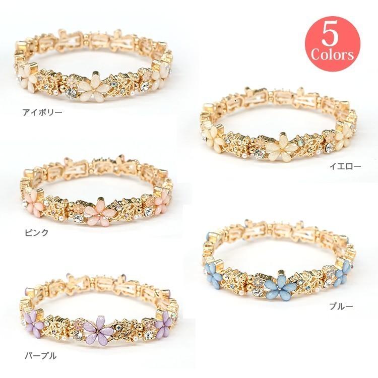 フラワー ゴムブレスレット レディース 花 アクリル ビーズ 