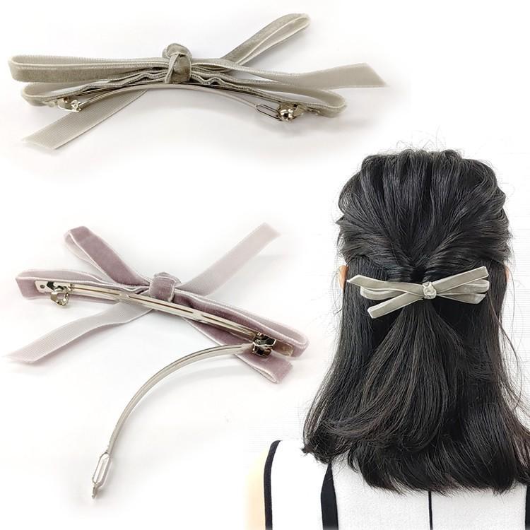 ベロア調 リボン バレッタ プチプラ 可愛い ミニリボン 秋冬 カラフル