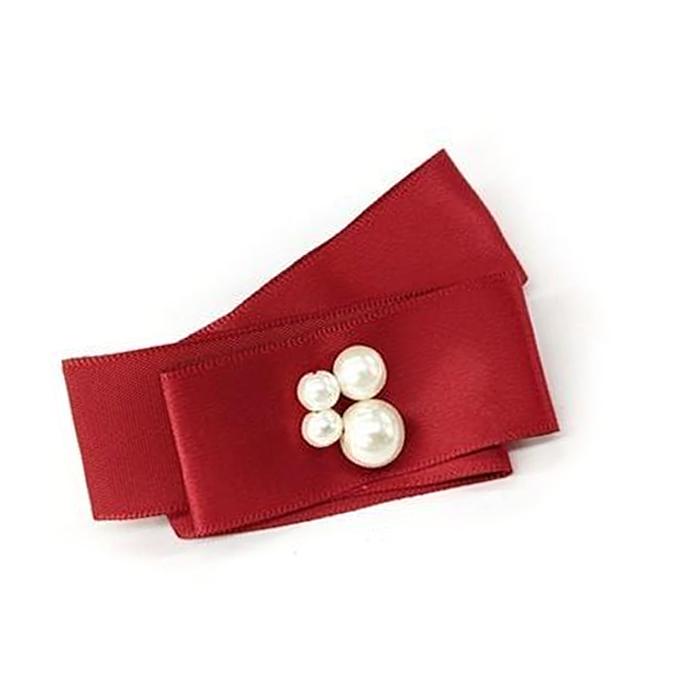 パール＆サテン リボン バレッタ プチプラ 可愛い ミニリボン 秋冬