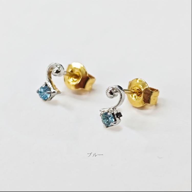 ピアス 18金 K18 18K ポスト カーブ ライン ストーン ビジュー 金属