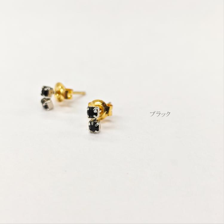 ピアス 18金 K18 18K ポスト 2粒 ストーン ブラック イエローブラウン