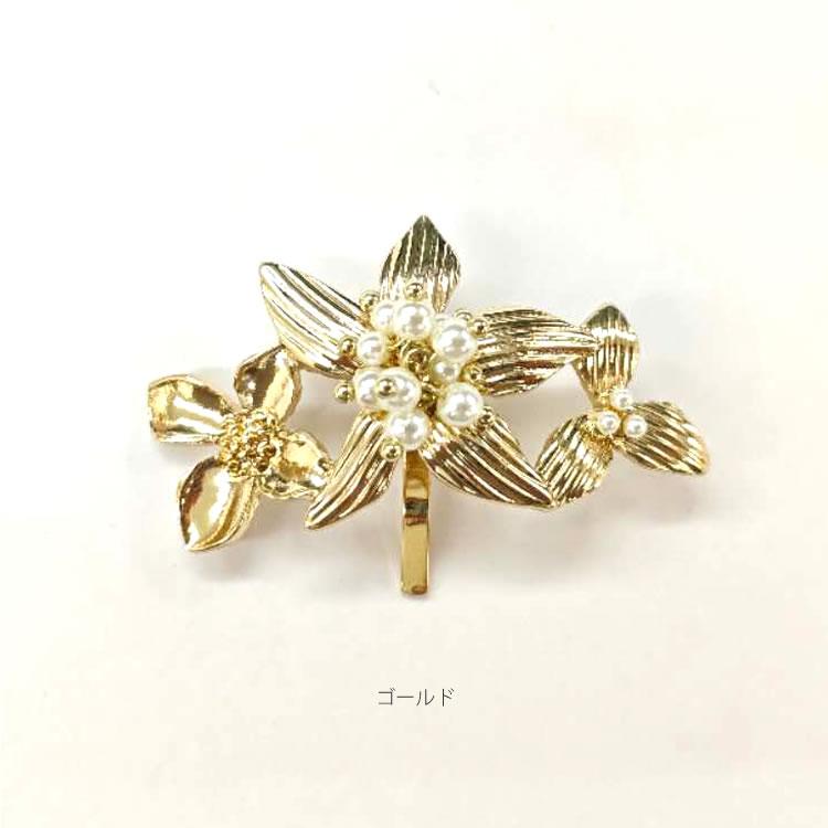 ポニーフック メタル フラワー パール 華やか 上品 シルバー