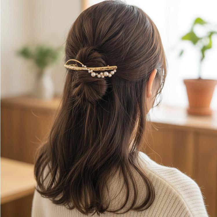 大きめ バレッタ パール 10cm フォーマル 入学式 ヘアスタイル 卒園式