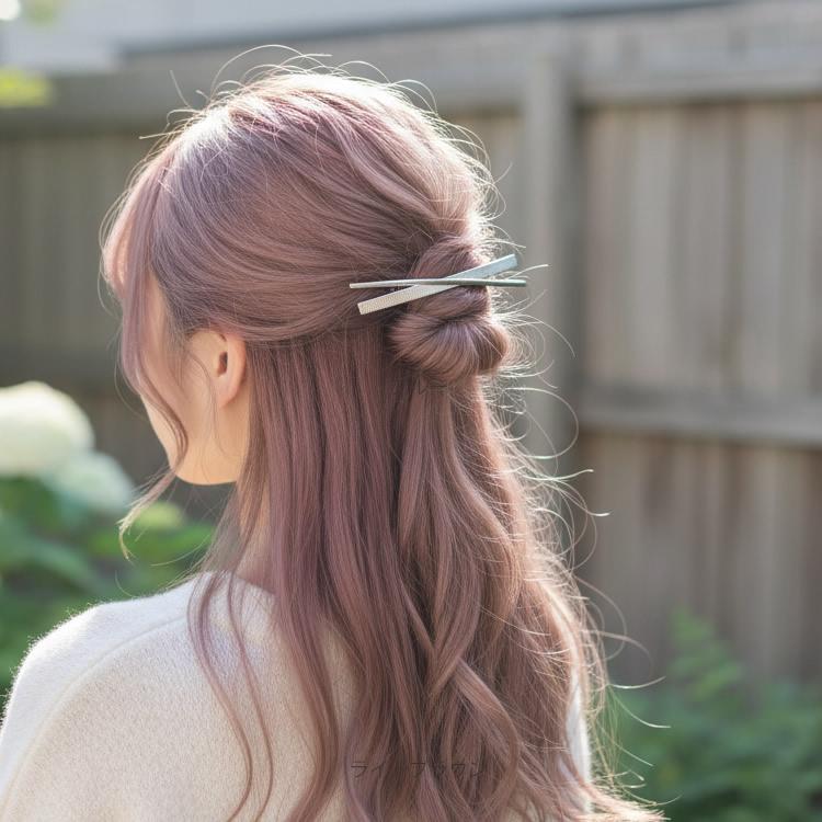 バレッタ 大きめ メタル 10cm ロング 細い クロス テクスチャ ヘア