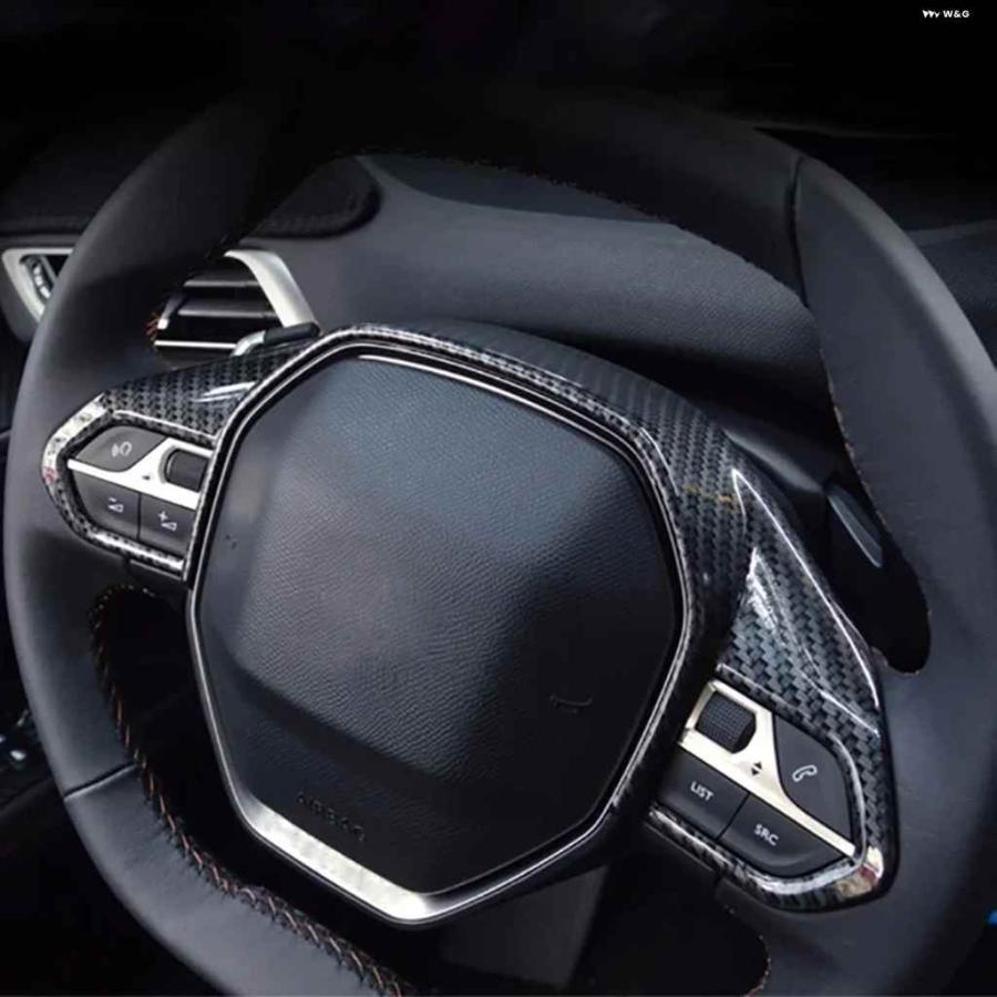 Couvercle de panneau de volant de voiture,garniture à paillettes,pour Peugeot E-208 508 208 3008 GT 4008 5008 2016-2020-carbon fiber - Auto