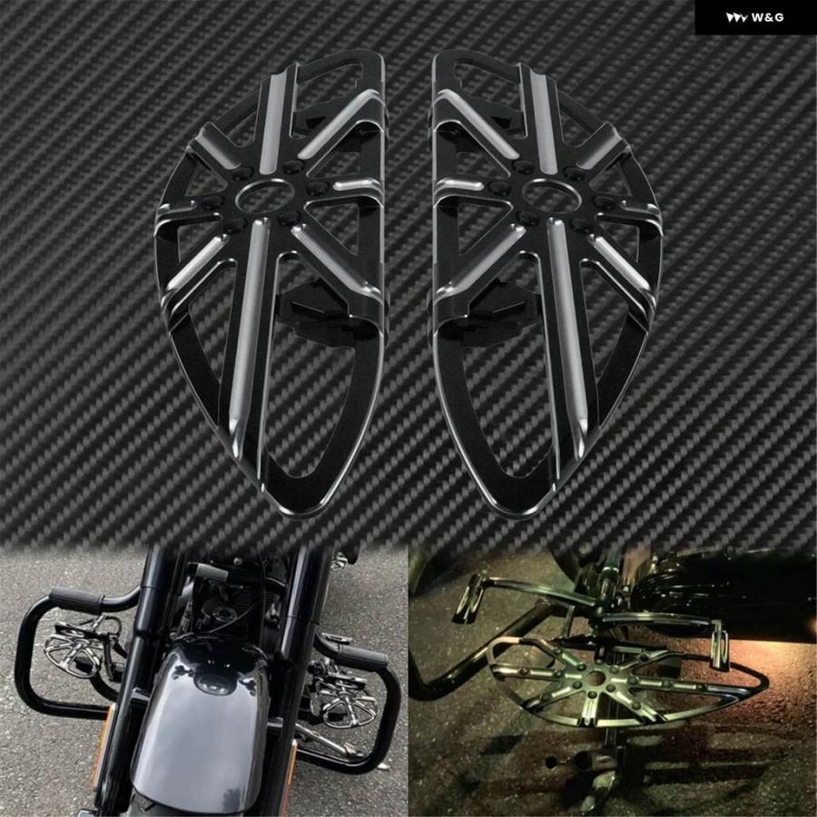 並行輸入品オートバイ フットレスト ペグ フロアボード パッセンジャー フットペグ ペダル ブラック/クローム ハーレー ツーリング ダイナ ソフテイル_7