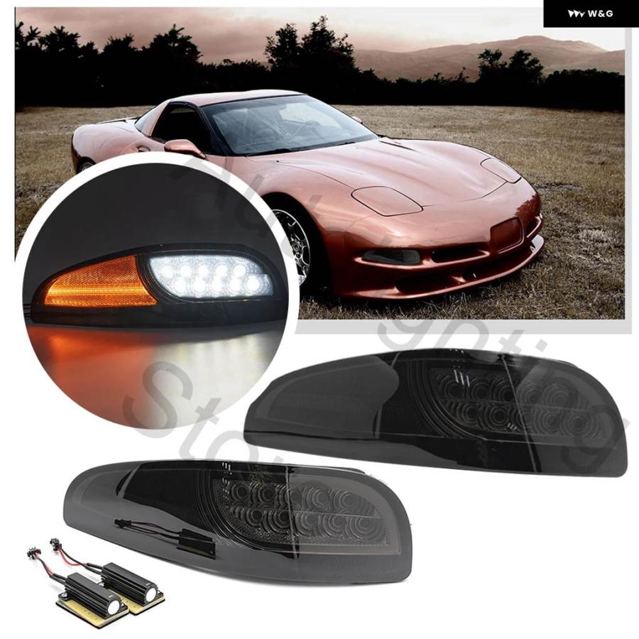 並行輸入品2PCS シーケンシャル スモーク LED フロント ターン シグナル ライト /コーナー DRL / パーキング ライト 1997-2004 シボレー コルベット C5_3