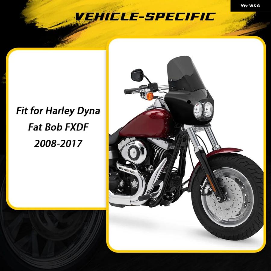 並行輸入品 11インチ/13インチ/15インチ オートバイ ウインドシールド ダイナ ファットボブ フェアリング ダブルランプ フェアリ_10