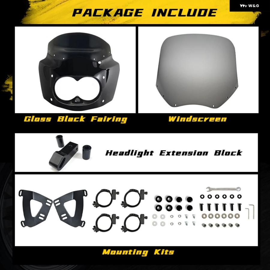 並行輸入品 11インチ/13インチ/15インチ オートバイ ウインドシールド ダイナ ファットボブ フェアリング ダブルランプ フェアリ_11