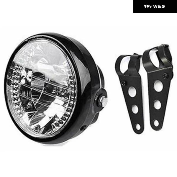 並行輸入品 オートバイ バイク 7インチクリア蓋 ヘッドライト H4 35W LED ヘッドランプ 9ワイヤー ウィンカーライト マウント ブラケット ブラックの画像
