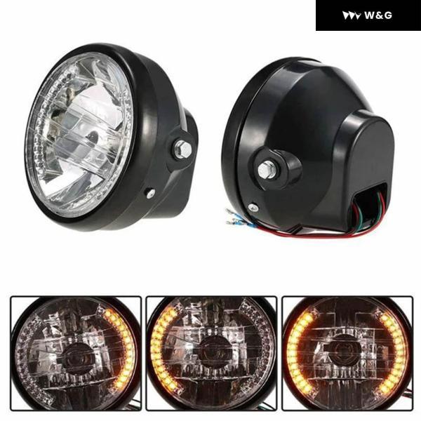 並行輸入品 オートバイ バイク 7インチクリア蓋 ヘッドライト H4 35W LED ヘッドランプ 9ワイヤー ウィンカーライト マウント ブラケット ブラックの画像