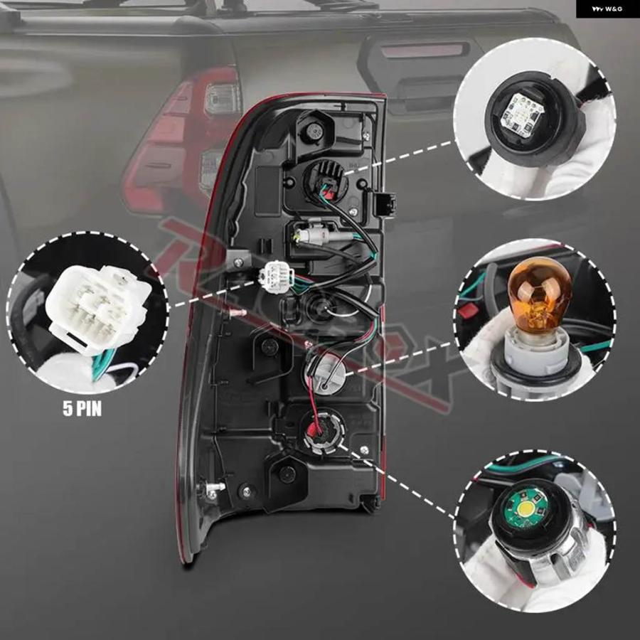 並行輸入品車左側右側レッド テールライト リア テールライト ブレーキランプウィンカーリバースランプトヨタ ハイラックスレボロッコ2016-2023_3