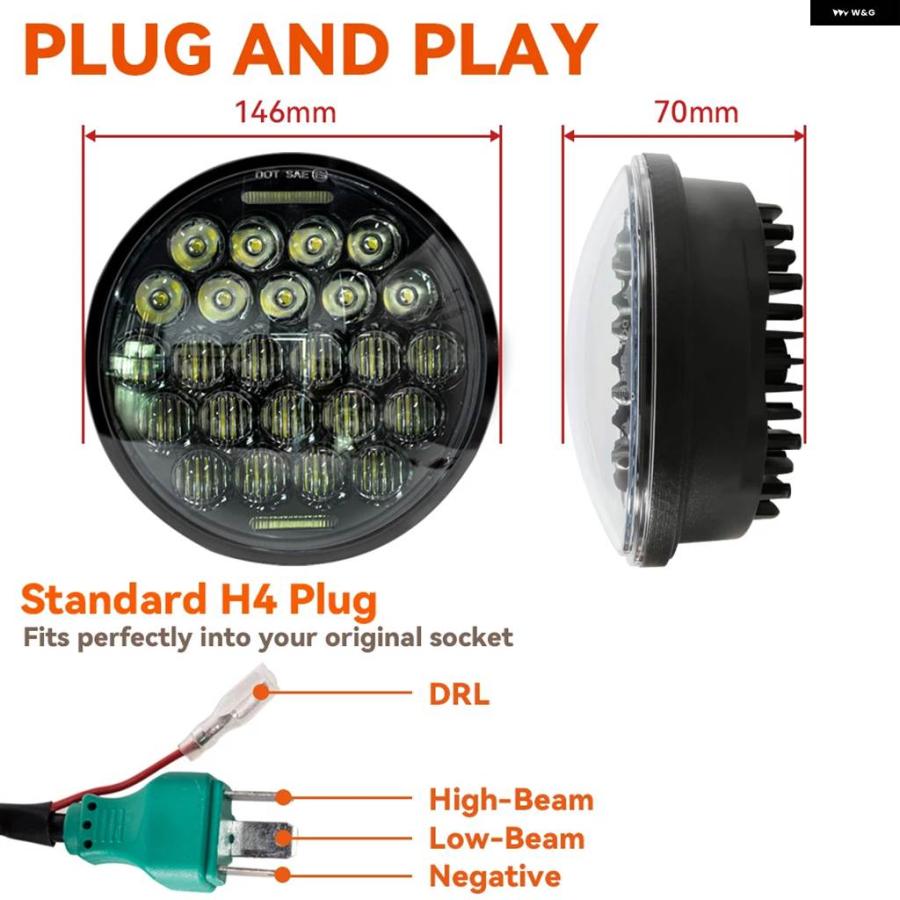 並行輸入品 5-3/4インチラウンド ヘッドランプ ハーレー ダイナスポースター1200 883 5.75インチプロジェクター LED DRL H4モトの画像