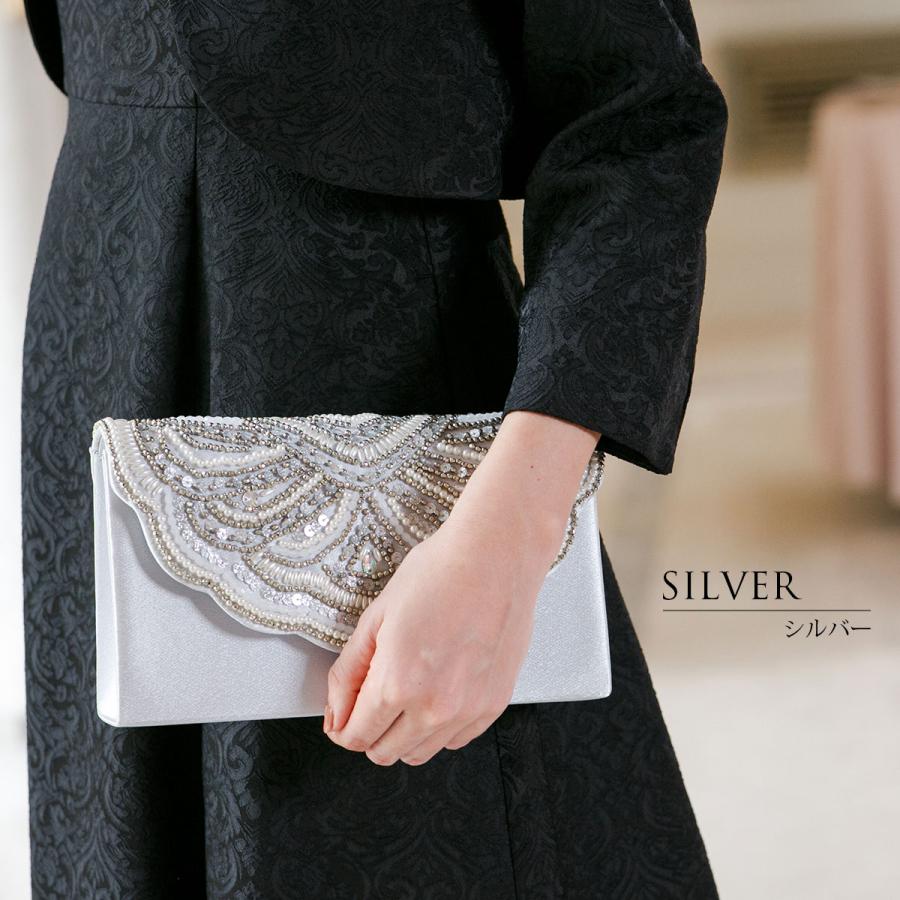 シルバー ビーズ装飾 パーティーバッグ クラッチバッグ パーティー レディース ビーズ 装飾 結婚式