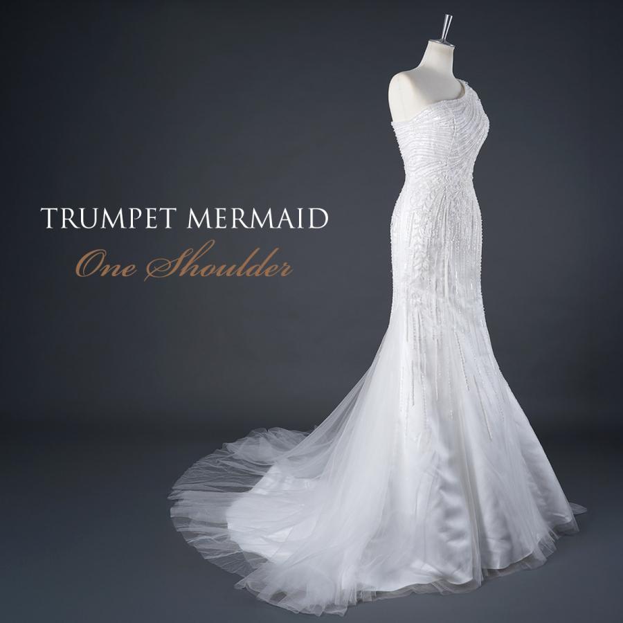 ワンショルダー マーメイドドレス ビーズ装飾 ワンショル 演奏会 結婚