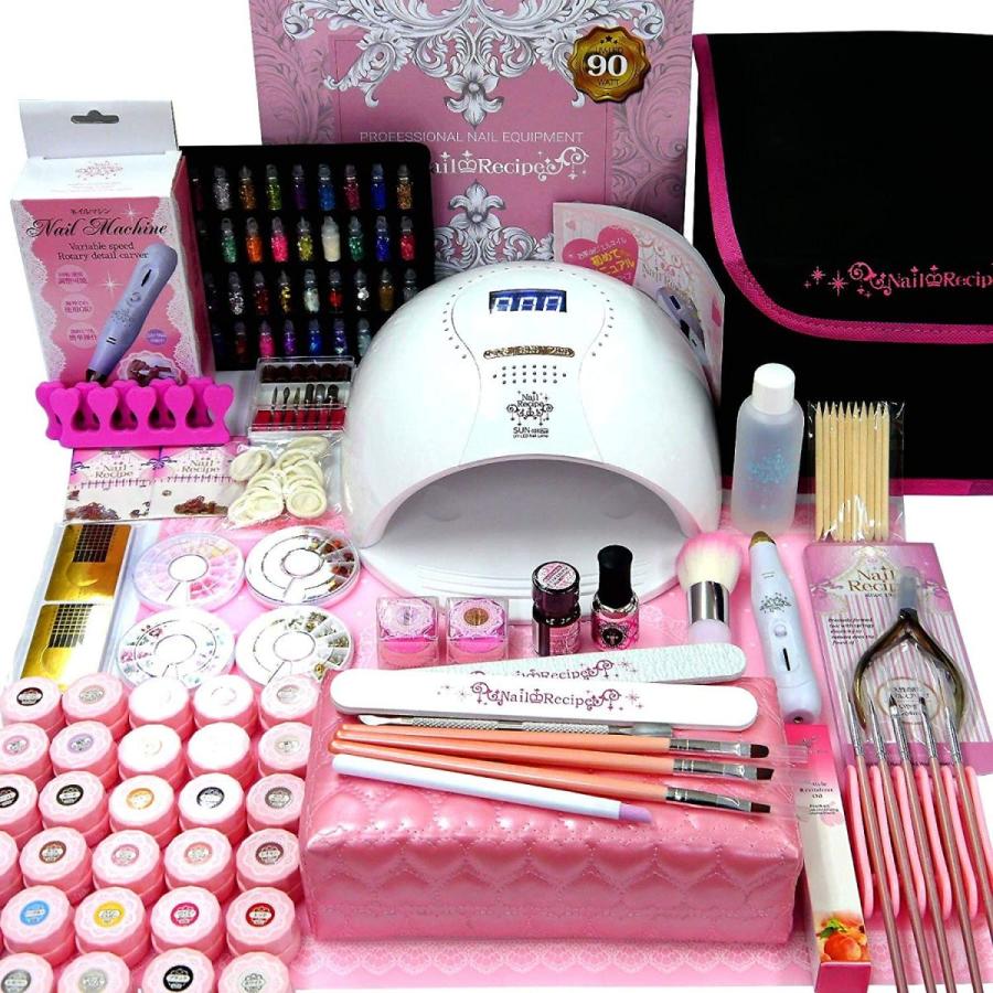 保証書付 Nailrecipe ネイルレシピ ジェルネイル ジェルネイルキット ネイル スターターキット プロ仕様90w美肌ライト ネイルマシン 注目ブランド Atempletonphoto Com