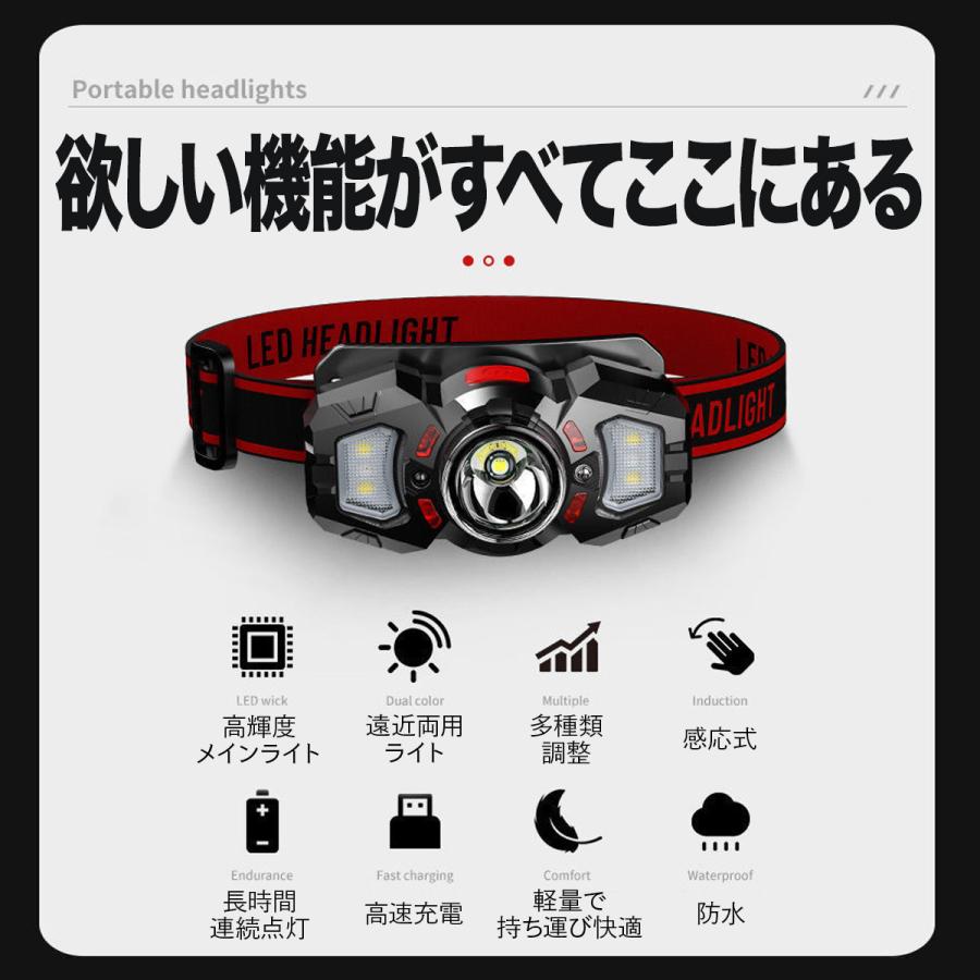 ヘッドライト led 充電式 釣り 作業用 登山 ヘッドランプ 最強ルーメン