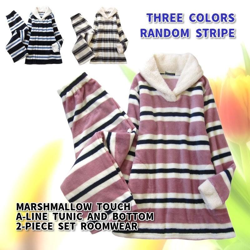 Rw ランダムボーダー もこもこ ルームウェア Aライン チュニックタイプ 上下セット パジャマ 部屋着 モコモコ ふわふわ マシュマロ Rw アールスカイ 通販 Yahoo ショッピング