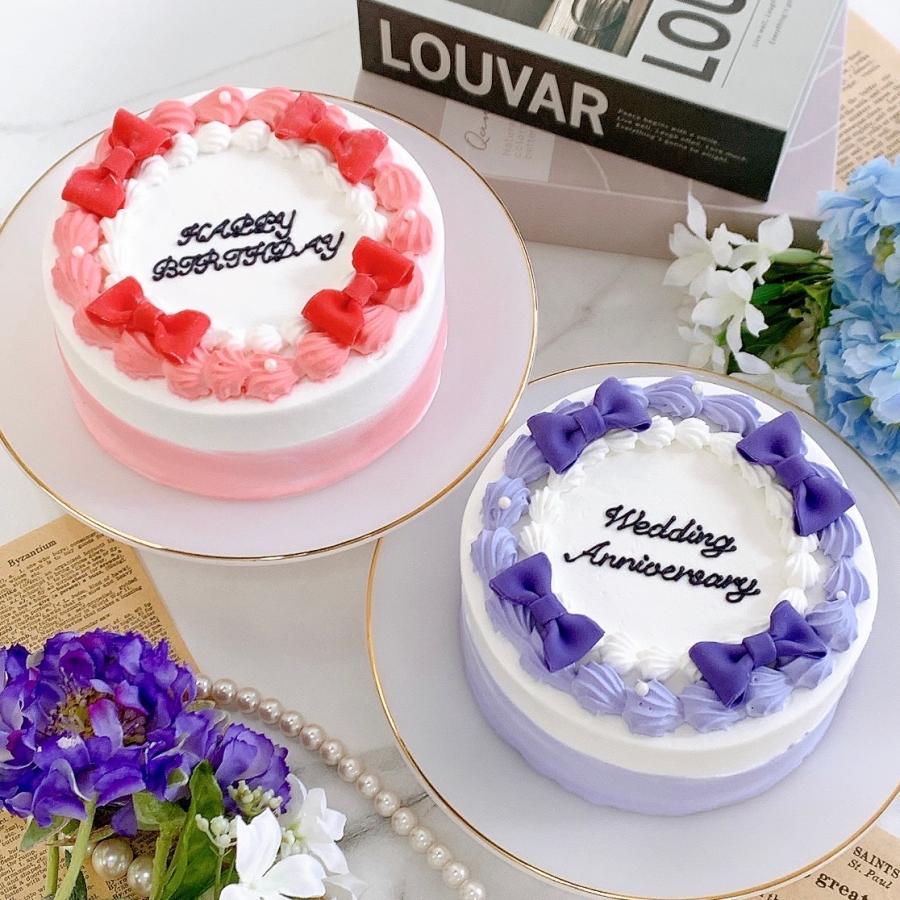 R♡様✩⋆確認専用ページ バースデーケーキ 推しカラー 4つのリボンの散りばめセンイルケーキ 4号｜12cm