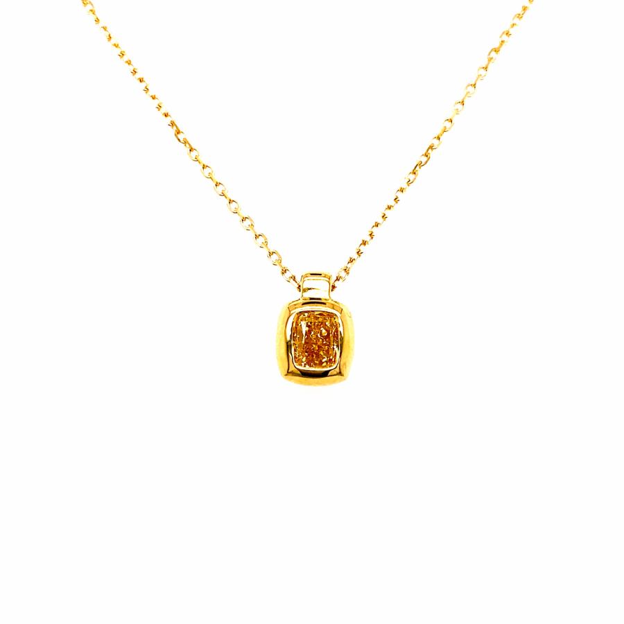 FANCY INTENSE ORANGY YELLOW/スクエアシェイプ/シンプルネックレス 