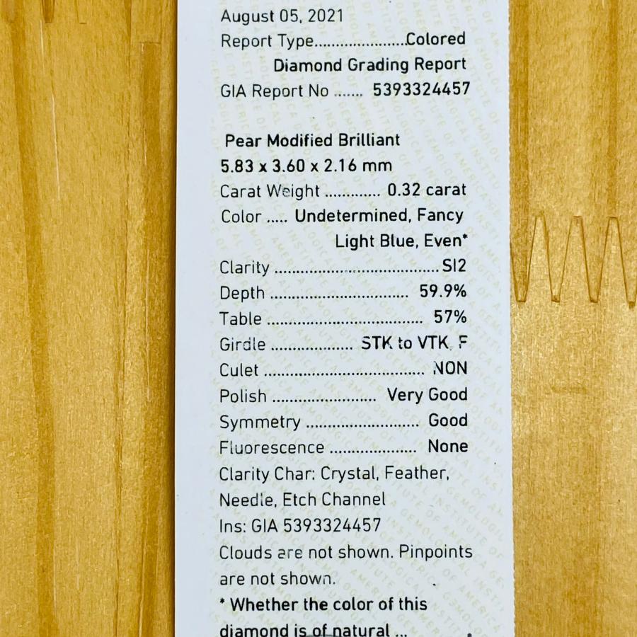 FANCY LIHGT BLUE* UNDETERMINED* 0.32ct PS/RT3084/GIA : R.T. 