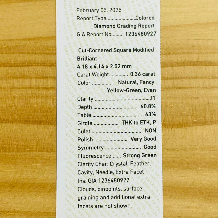 FANCY YELLOW GREEN 0.36ct SQ/RT3248/GIA |  | 04