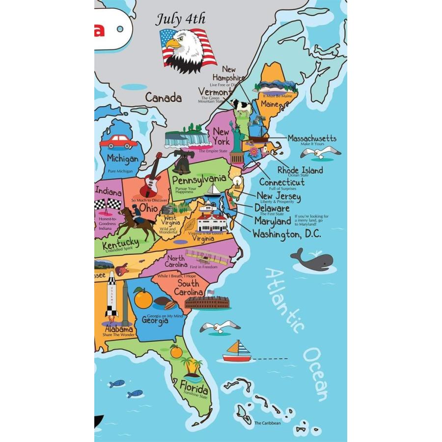 年末年始大決算 キッズ米国地図 ウォールポスター 13 19インチ アメリカ地図プレミアム紙 50アメリカ スローガンと画像付き ラミネート加工 Materialworldblog Com