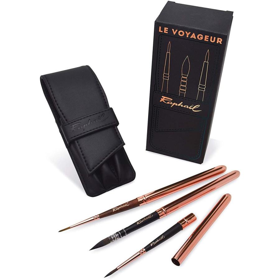 ラファエル 水彩 筆3本 携帯用 レザーセット raphael ラファエル 水彩 筆 携帯 用レザーセット : Rtier-Shop