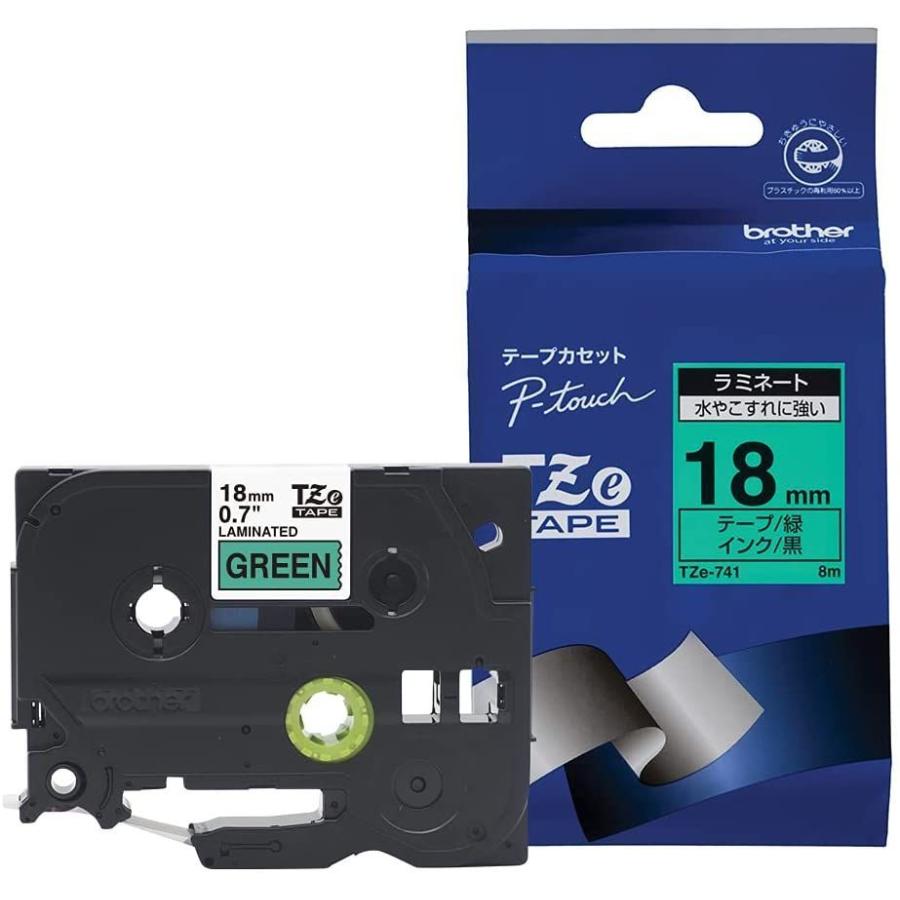 brother純正ピータッチ ラミネートテープ TZe-741 幅18mm (黒文字/緑