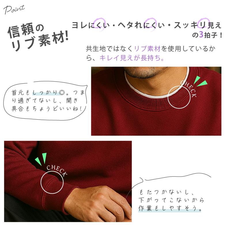 トレーナー メンズ 裏起毛 無地 パイル地 シンプル 厚手 袖リブ