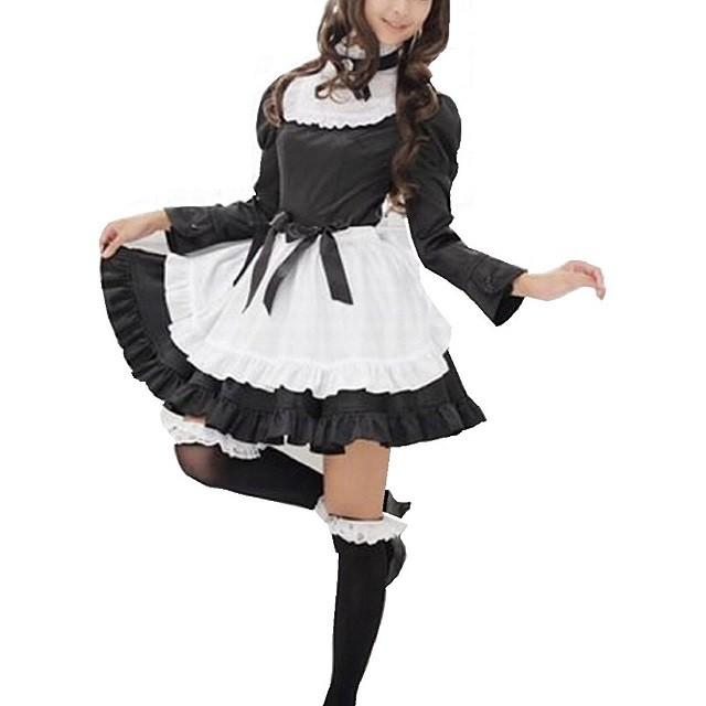 ロリータ風 コスプレ メイド カフエ 衣装 3点セット (黒＆白) メイド服 