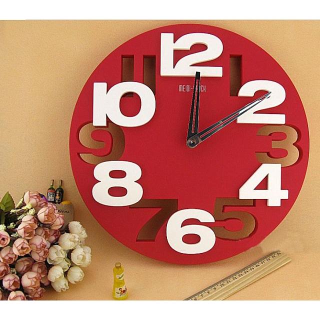 おしゃれ 3D ウォール クロック デザイン 壁掛け時計 (レッド