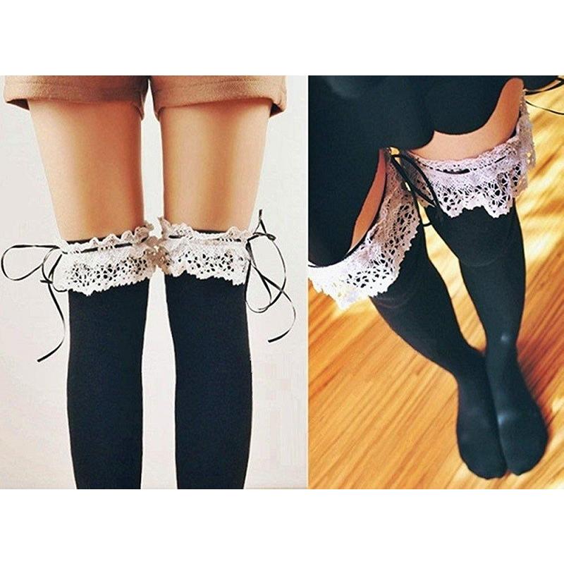 オーバーニーソックス 可愛い ゴスロリ ニーハイ 黒 レース白 リボン フリル ハイソックス B01m1b6ipf アールトレードショップ Yahoo 店 通販 Yahoo ショッピング