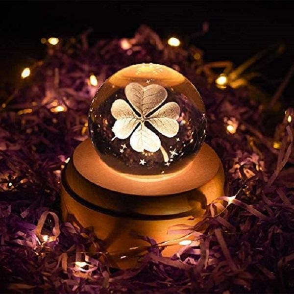 オルゴール クリスタル ボール 間接照明 ナイトライト (クローバー