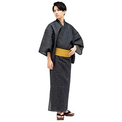 キョウエツ 浴衣 メンズ セット ゆかた 男性 黒 紺 グレー 帯 下駄 腰紐 綿 麻 しじら 無地 ストライプ おし Wirsindeinteam At