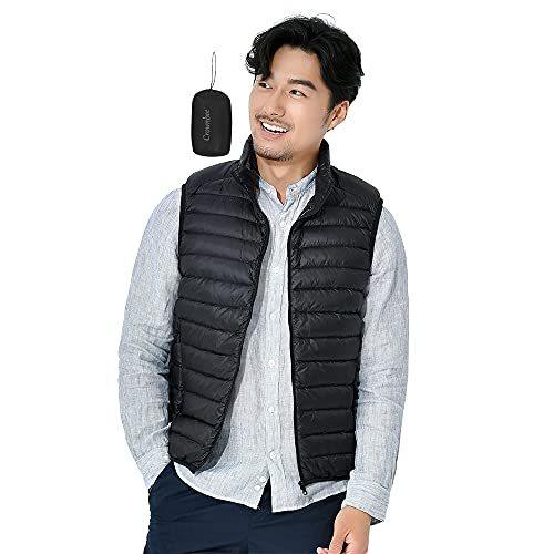 Crownbee ダウンベスト メンズ 軽量 防寒 暖かい インナー ウルトラライト 袖なし ベスト カジュアル 無地 春 秋 冬 C129 Xxl 立襟 ブラック ベスト Www Bollywoodpapa Com