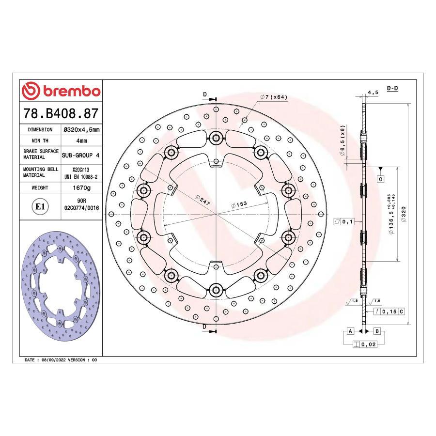 brembo (ブレンボ) セリエオロ セリエオロ ブレーキディスク セミフローティング 78B40887 | brembo | 01