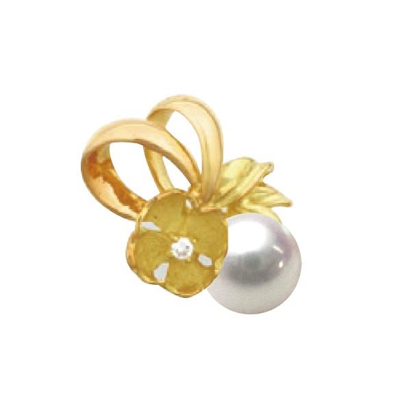 ペンダントトップ 18金 イエローゴールド あこや真珠ペンダント 8.0mm玉 0.02ctダイヤ1個付き ヘッドのみ｜K18YG 18k 貴金属 レディース