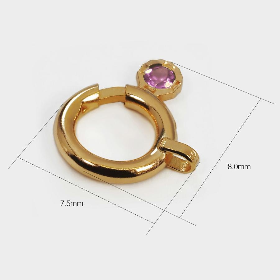 【1個売り】 留め具 18金 イエローゴールド キュービックジルコニア入り引き輪 直径6.0mm ピンク ヒキワ クラスプ｜パーツ K18YG 貴金属_5