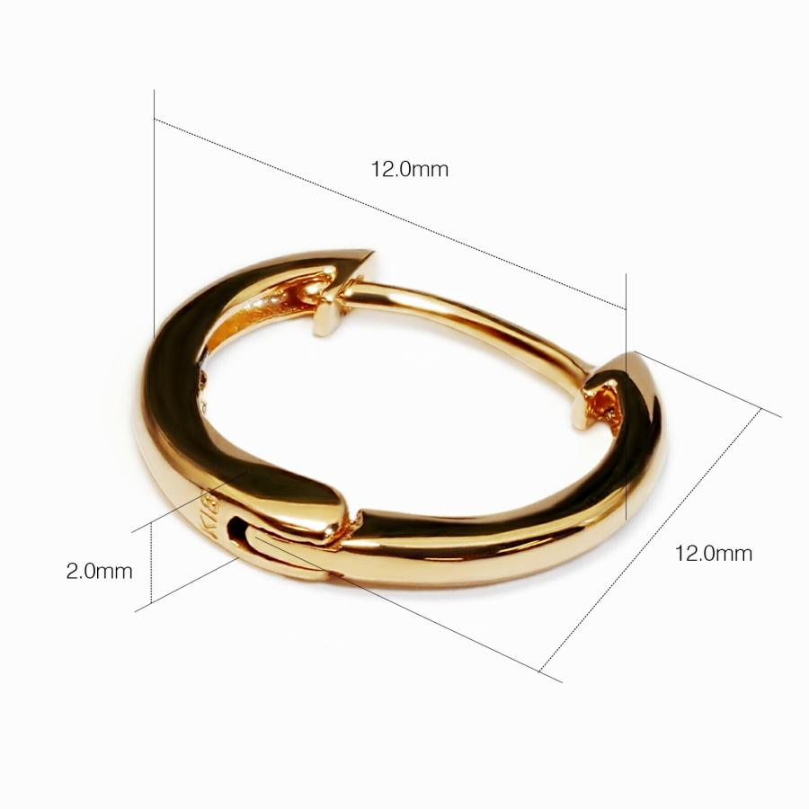 【バラ売り/1個】 ピアス 18金 イエローゴールド 中折れ式フープピアス バネ入り 幅2.0mm 直径12.0mm｜K18YG 貴金属 ジュエリーの画像