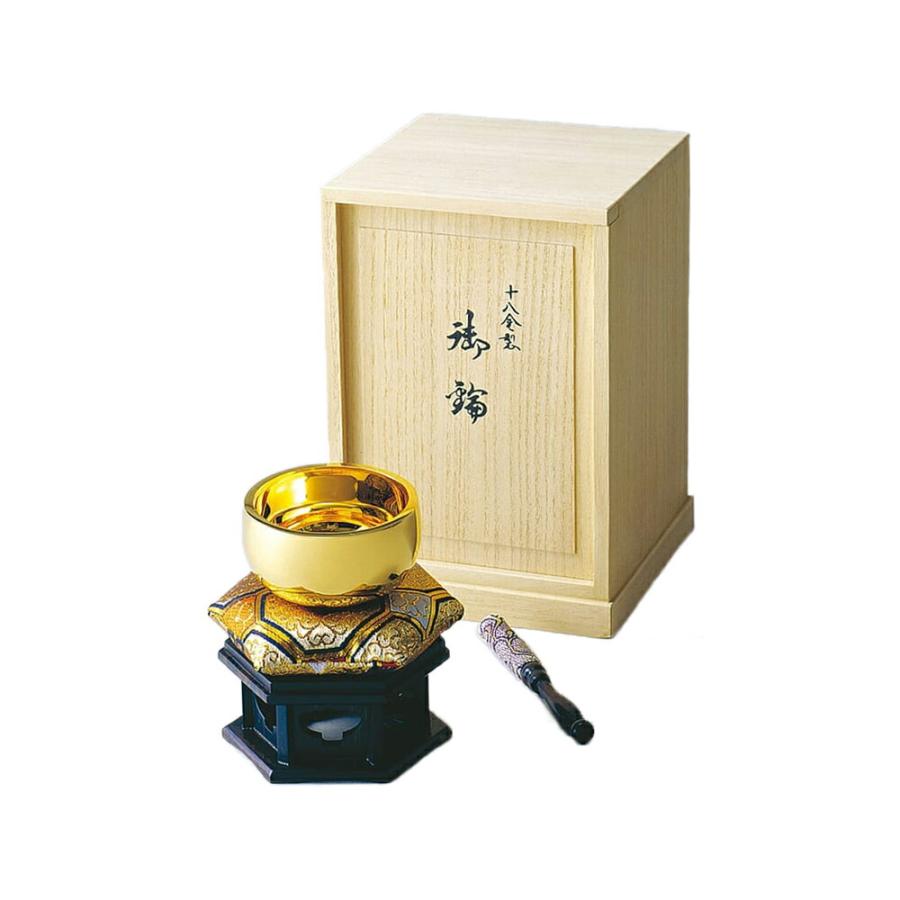 仏具 18金 イエローゴールド おりん 直径10.5cm 3.5寸 重量470g りん棒