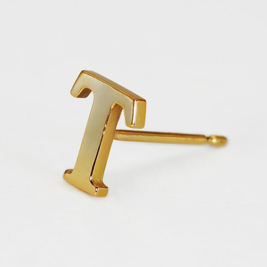 バラ売り/1個】 ピアス 18金 イエローゴールド T イニシャルのピアス 