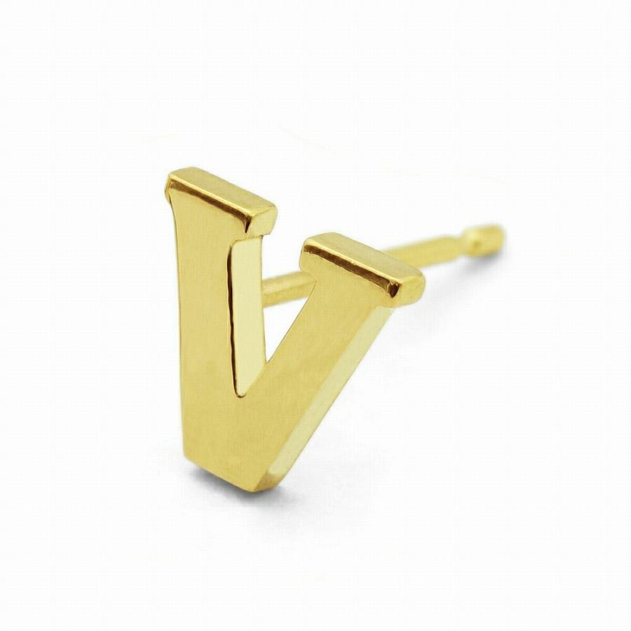 バラ売り/1個】 ピアス 18金 イエローゴールド V イニシャルのピアス 